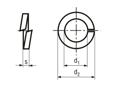 Technical drawing with dimensions of Split spring lock washers for screws with cylindrical head