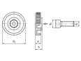 Technical drawing with dimensions of Knurled knobs for hex socket head cap screws (without screws)