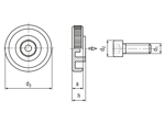 Technical drawing with dimensions of Knurled knobs for hex socket head cap screws (without screws)