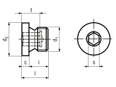 Technical drawing with dimensions of Hex socket screw plugs with pipe thread without sealing ring without sealing ring