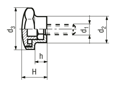 Technical drawing with dimensions of FASTEKS® FAL - Star knobs for hex head screws DIN 931 / DIN 933 (without screws)