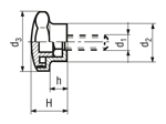 Technical drawing with dimensions of FASTEKS® FAL - Star knobs for hex head screws DIN 931 / DIN 933 (without screws)
