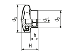Technical drawing with dimensions of FASTEKS® FAL - Star knobs with hex nut DIN 934 cl. 8 zinc plated