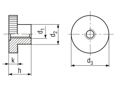 Technical drawing with dimensions of Knurled nuts high type