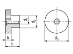 Technical drawing with dimensions of Knurled nuts high type