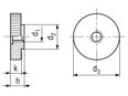 Technical drawing with dimensions of Knurled nuts low type