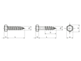 Technical drawing with dimensions of Building screws with cone end partially / fully threaded, without sealing washer