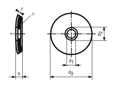 Technical drawing with dimensions of Sealing washers for building screws