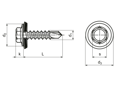 Technical drawing with dimensions of Building screws self-drilling type with sealing washer