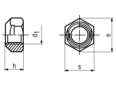 Technical drawing with dimensions of Prevailing torque type hex lock nuts all-metal, metric fine thread