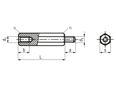 Technical drawing with dimensions of Hex stand-offs with internal and external thread