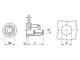 Technical drawing with dimensions of TUBTARA® HUPO/HSPO (HUT/FEF, HST/FEF) - Blind rivet nuts flat head, full-hexagonal shank, open end
