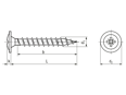 Technical drawing with dimensions of SPAX® - Pozi flange head chipboard screws form Z, fully threaded with 4CUT point