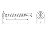 Technical drawing with dimensions of SPAX® - Pozi flange head chipboard screws form Z, fully threaded with 4CUT point