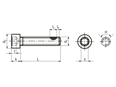 Technical drawing with dimensions of Hex socket head cap screws fully threaded with TufLok® patch
