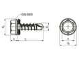 Technical drawing with dimensions of ecosyn® MRX KHS - Hex head self-drilling screws with sealing washer