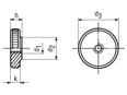 Technical drawing with dimensions of Knurled nuts low type