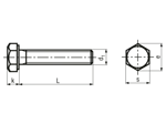 Technical drawing with dimensions of Hex head screws fully threaded