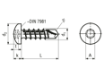 Technical drawing with dimensions of ecosyn® drill N1 - Octagon (8 Lobe) pan head self-drilling screws