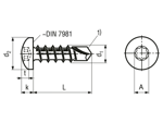 Technical drawing with dimensions of ecosyn® drill N1 - Octagon (8 Lobe) pan head self-drilling screws