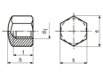 Technical drawing with dimensions of Hex cap nuts low type