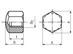 Technical drawing with dimensions of Hex cap nuts low type