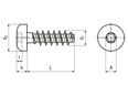带尺寸的技术图：EJOT PT® - 盘头螺钉 带内六角花形槽Torx plus® / Autosert®