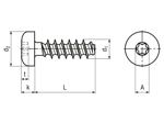 带尺寸的技术图：EJOT PT® - 盘头螺钉 带内六角花形槽Torx plus® / Autosert®