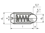 Technical drawing with dimensions of HALDER EH 22050. - Spring plungers with ball and slot standard spring pressure