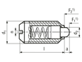 Technical drawing with dimensions of HALDER EH 22050. - Spring plungers with bolt and slot increased spring pressure