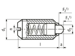 Technical drawing with dimensions of HALDER EH 22050. - Spring plungers with bolt and slot increased spring pressure