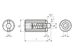 Technical drawing with dimensions of HALDER EH 22060. - Spring plungers with bolt and hex socket set screw bonded increased spring pressure