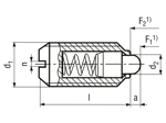 Technical drawing with dimensions of HALDER EH 22050. - Spring plungers with bolt and slot increased spring pressure