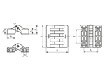 Technical drawing with dimensions of ELESA® CFA-B - Hinges with brass boss nickel plated, tapped blind hole