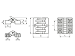 带尺寸的技术图：ELESA® CFA-B-CH - 铰链 带镀镍黄铜套和圆柱头螺丝所需的通孔