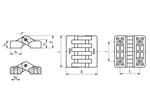 Technical drawing with dimensions of ELESA® CFA-SH-C33 - Hinges with pass-through holes for countersunk head screws