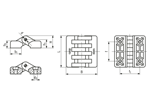 Technical drawing with dimensions of ELESA® CFAX-CH - Hinges with pass-through holes for cylindrical head screws
