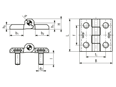 Technical drawing with dimensions of ELESA® CFM-p - Hinges with threaded studs, steel nickel plated