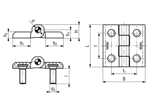 Technical drawing with dimensions of ELESA® CFM-p - Hinges with threaded studs, steel nickel plated