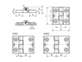 Technical drawing with dimensions of ELESA® CFM-SH - Hinges with pass-through holes for countersunk head screws
