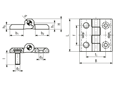Technical drawing with dimensions of ELESA® CFM-p-SH - Hinges with threaded studs, steel nickel plated and pass-through holes for countersunk head screws