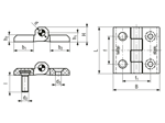 Technical drawing with dimensions of ELESA® CFM-p-SH - Hinges with threaded studs, steel nickel plated and pass-through holes for countersunk head screws