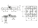 带尺寸的技术图：ELESA® CFM-p-CH - 铰链 带镀镍钢螺纹芯杆和圆柱头螺丝所需的通孔