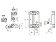Technical drawing with dimensions of ELESA® CFSW-C-B - Hinges with built-in safety multiple switch 8-pole male connector back output