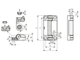 Technical drawing with dimensions of ELESA® CFSW-F-A - Hinges with built-in safety multiple switch 2 or 5 m cable, 8 conductors, top axial output