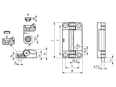 Technical drawing with dimensions of ELESA® CFSW-F-C - Hinges with built-in safety multiple switch 2 or 5 m cable, 8 conductors, bottom axial output