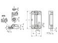 带尺寸的技术图：ELESA® CFSW-F-C - 含内置安全开关的铰链 2 米或 5 米电缆，下方 8 导线输出端