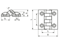 Technical drawing with dimensions of ELESA® CFTX-SH - Hinges with pass-through holes for countersunk head screws