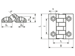 Technical drawing with dimensions of ELESA® CFTX-EH - Hinges with pass-through holes for cylindrical head screws