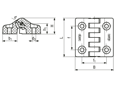 带尺寸的技术图：ELESA® CFA-F-CH - 带 90°止动卡角的铰链 带圆柱头螺丝所需的通孔